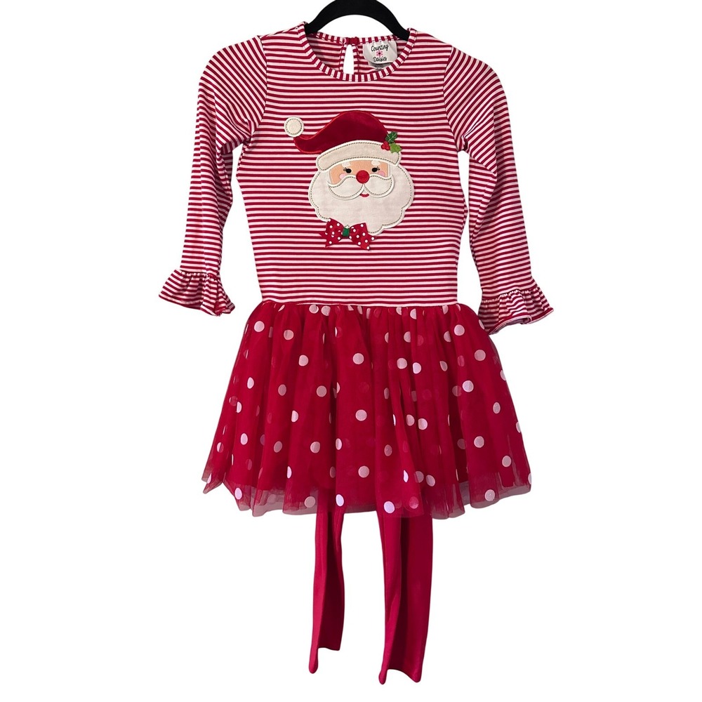 Counting Daisies Red Santa‎ Stripe Tutu Dress Polka Dot Tulle Matching Leggings